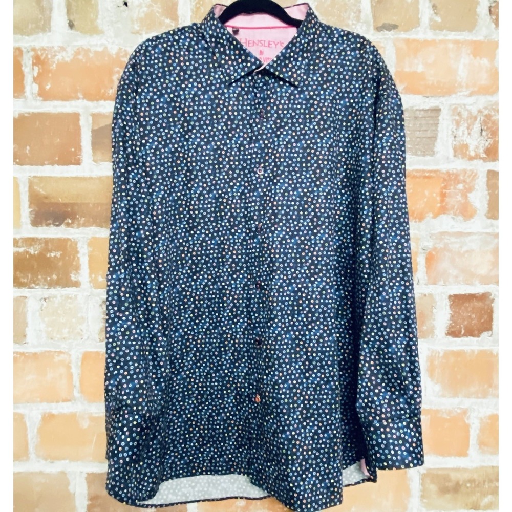 Luchiano Visconti Hensley's Navy Multi Color Dot Button Up Shirt 2XLB JH 1577